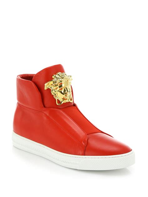 versace collection v900|Versace Collection Red Leather High Top Sneakers .